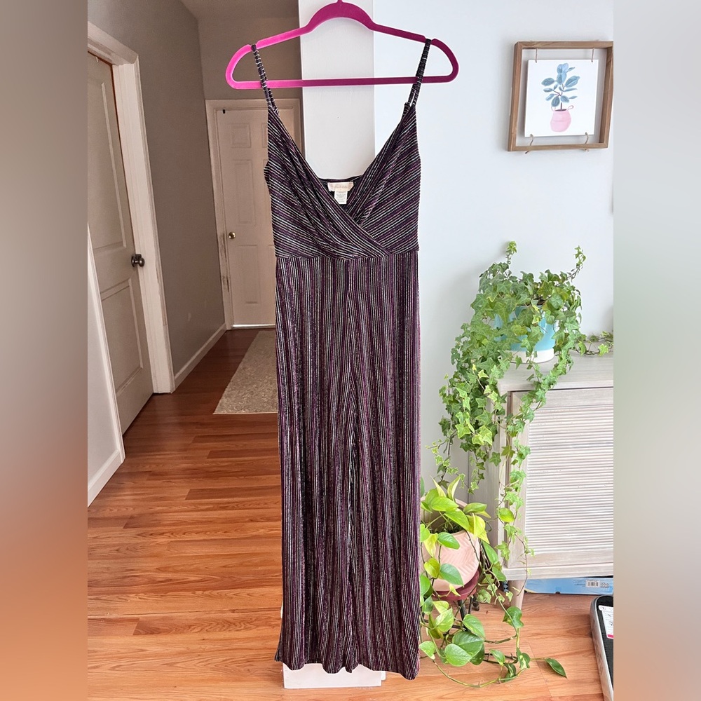 ALTAR’D STATE Striped Metallic Wide Leg Surplice Jumpsuit